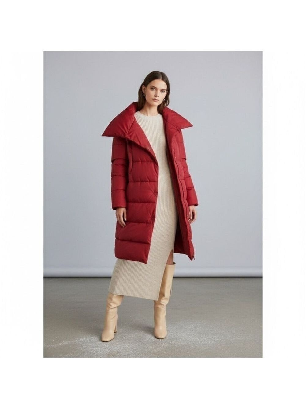 MNG Mango Basics Red Water-Repellent Quilted Puffer Cotton Blanket Coat Sz M/L